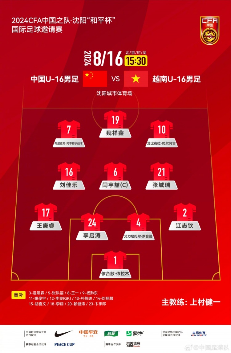 中國(guó)U16vs越南U16首發(fā)：隊(duì)長(zhǎng)閆宇喆領(lǐng)銜出戰(zhàn)，張洪福替補(bǔ)